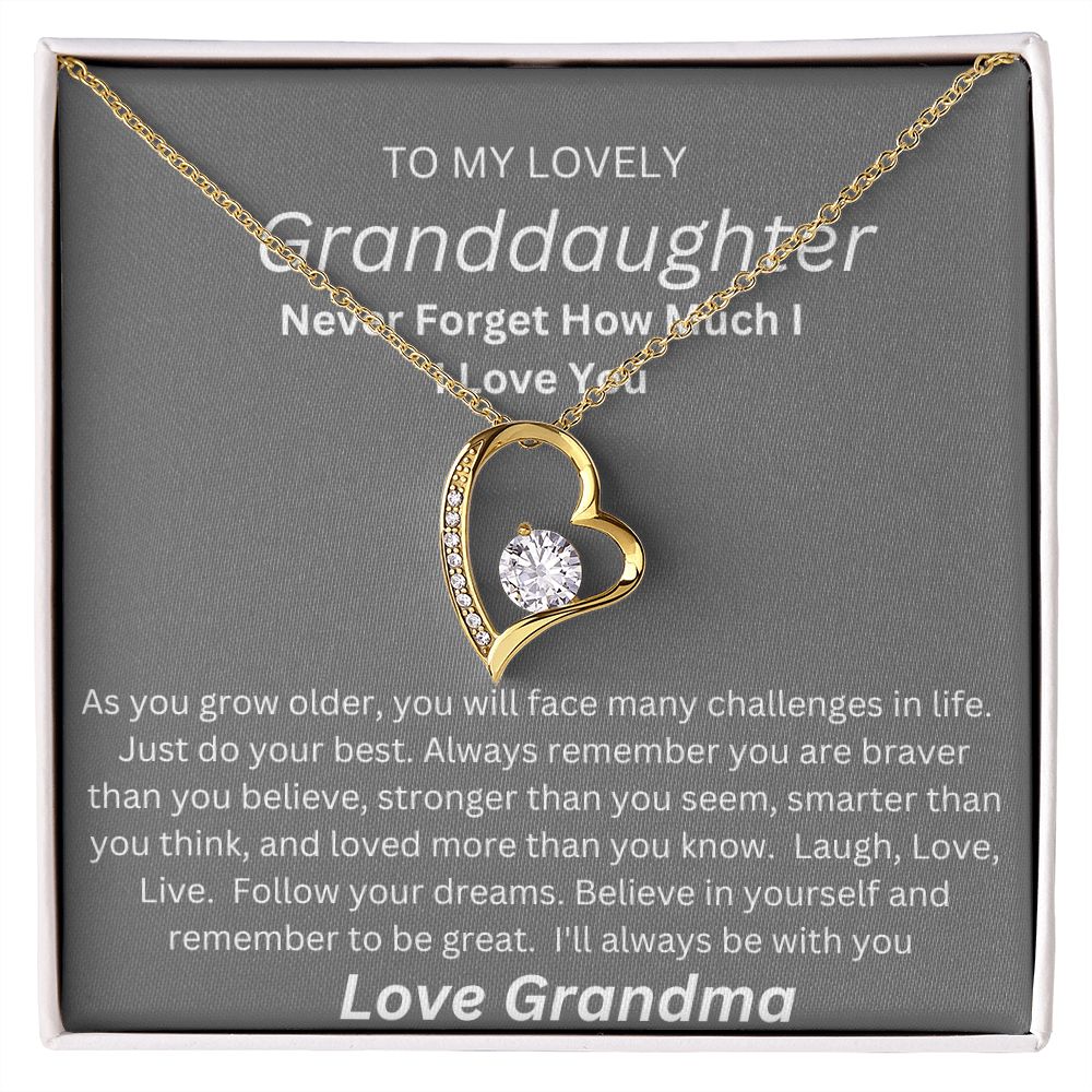 TO MY LOVEL GRANDDAUGHTER. HEART NECKLACE. LOVE GRANDMA