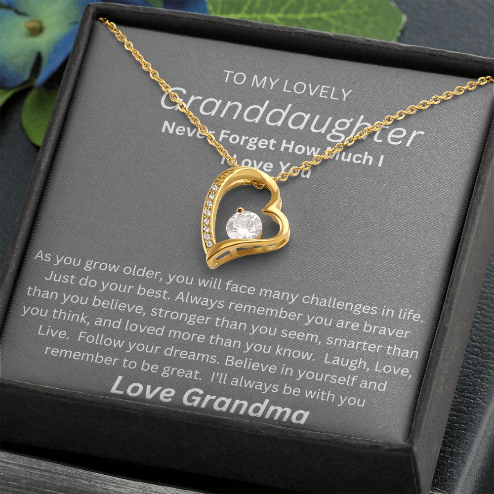 TO MY LOVEL GRANDDAUGHTER. HEART NECKLACE. LOVE GRANDMA