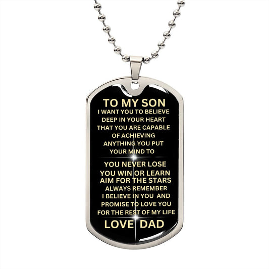 BLACK/GOLD DOG TAG TO MY SON LOVE DAD