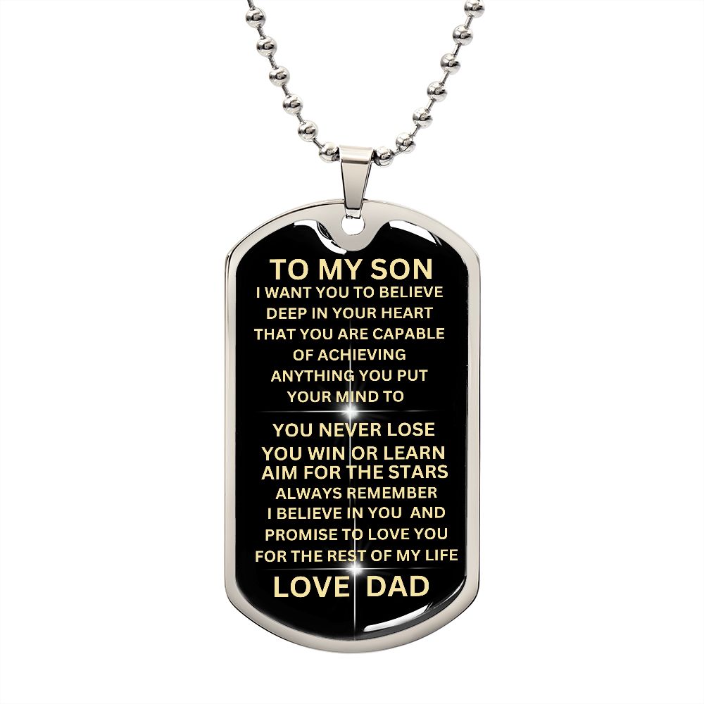 BLACK/GOLD DOG TAG TO MY SON LOVE DAD