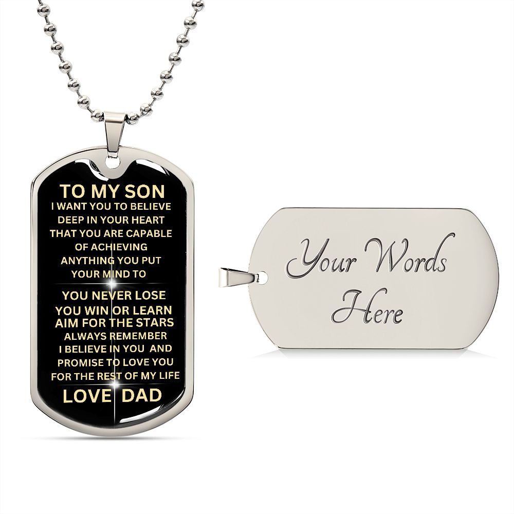 BLACK/GOLD DOG TAG TO MY SON LOVE DAD