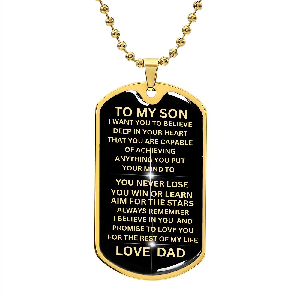 BLACK/GOLD DOG TAG TO MY SON LOVE DAD