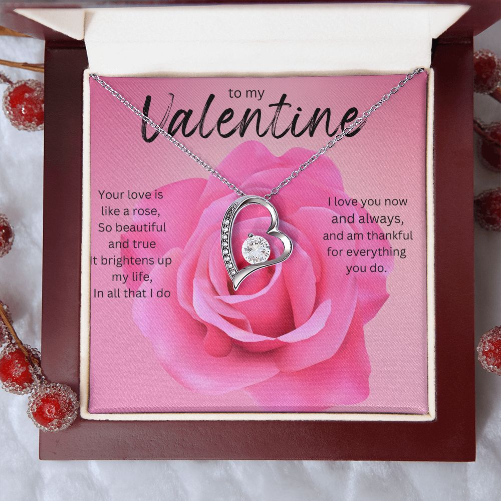 TO MY VALENTINE FOREVER HEART NECKLACE PINK ROSE.