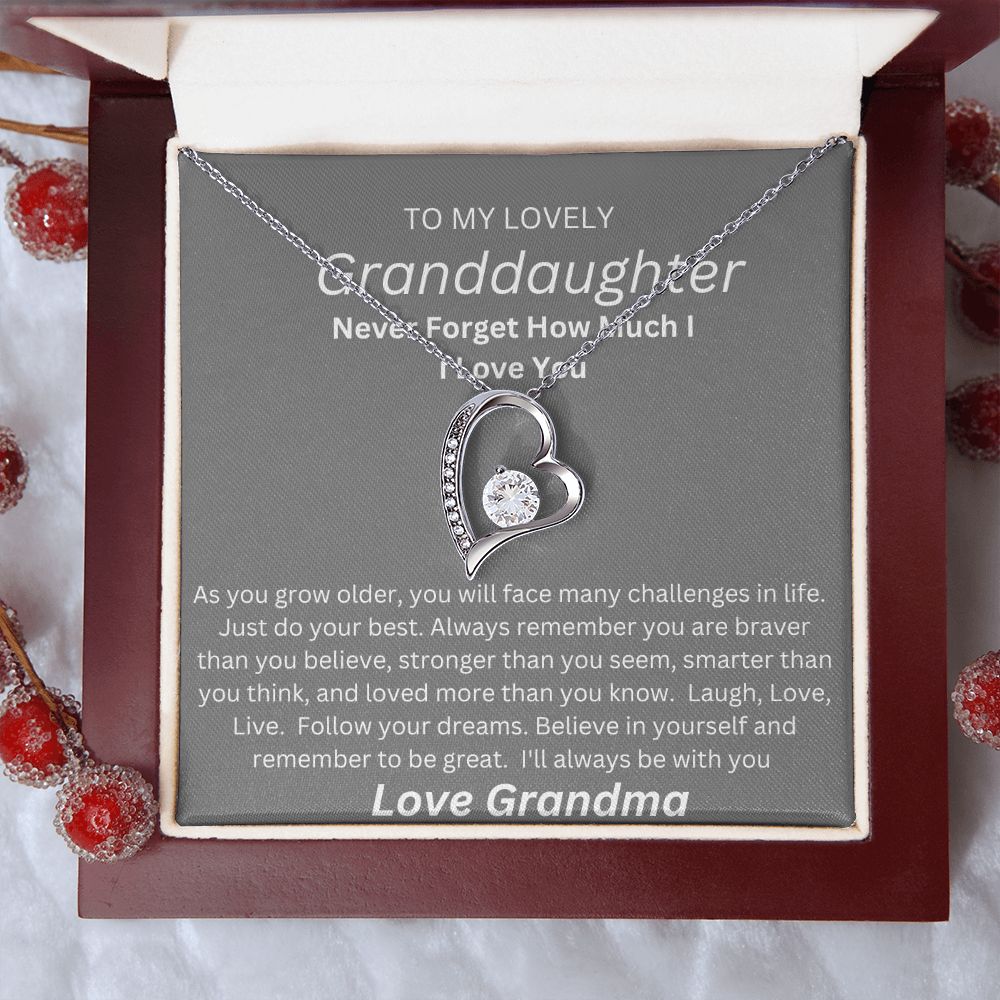 TO MY LOVEL GRANDDAUGHTER.  HEART NECKLACE. LOVE GRANDMA