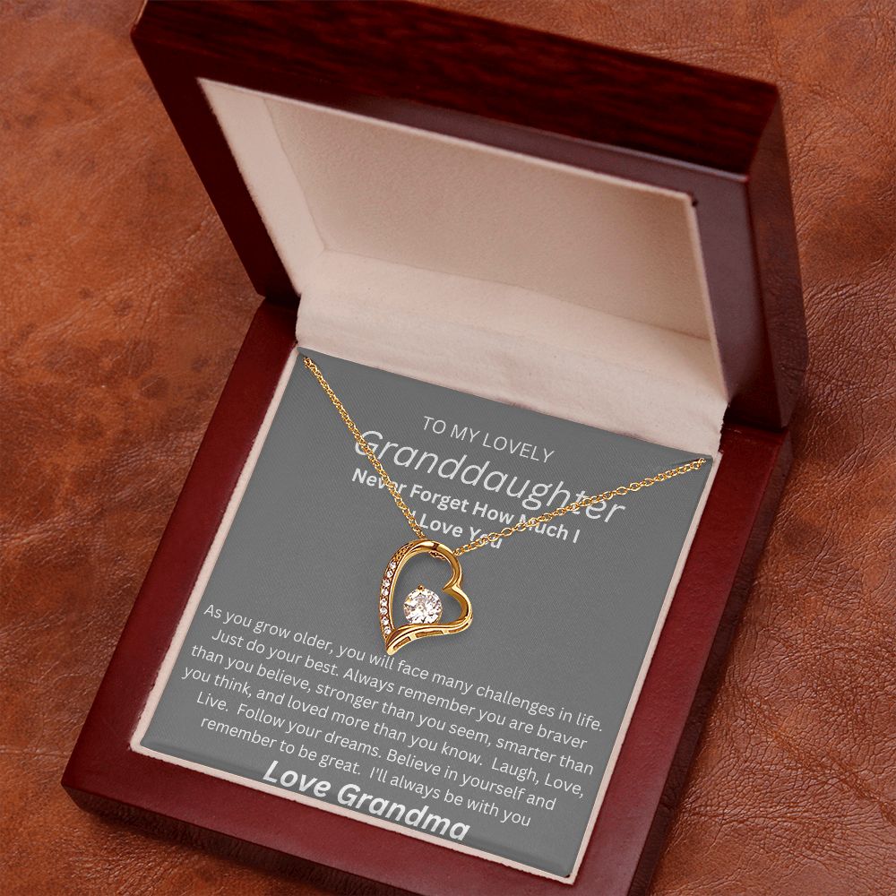TO MY LOVEL GRANDDAUGHTER.  HEART NECKLACE. LOVE GRANDMA
