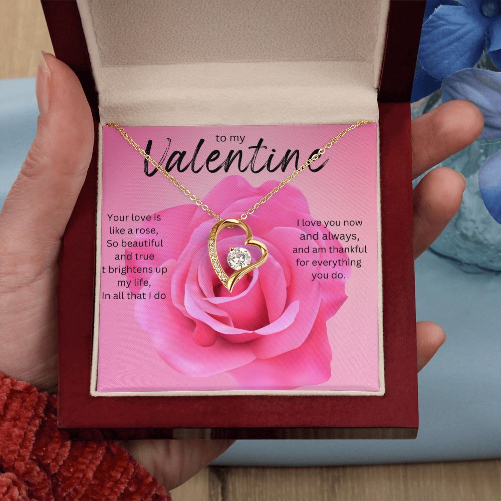 TO MY VALENTINE FOREVER HEART NECKLACE PINK ROSE.