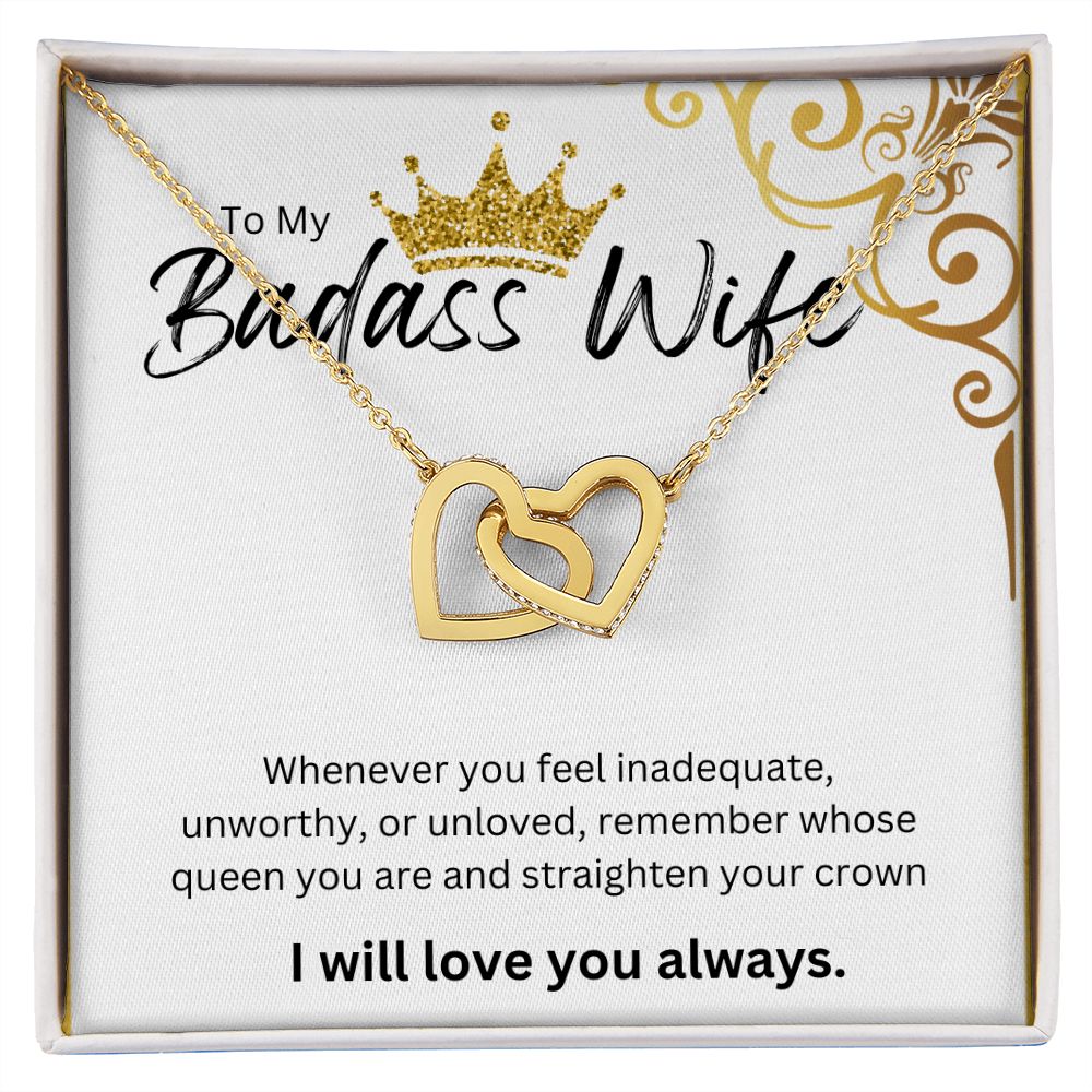 TO MY BADASS WIFE INTERLOCKING HEART NECKLACE.