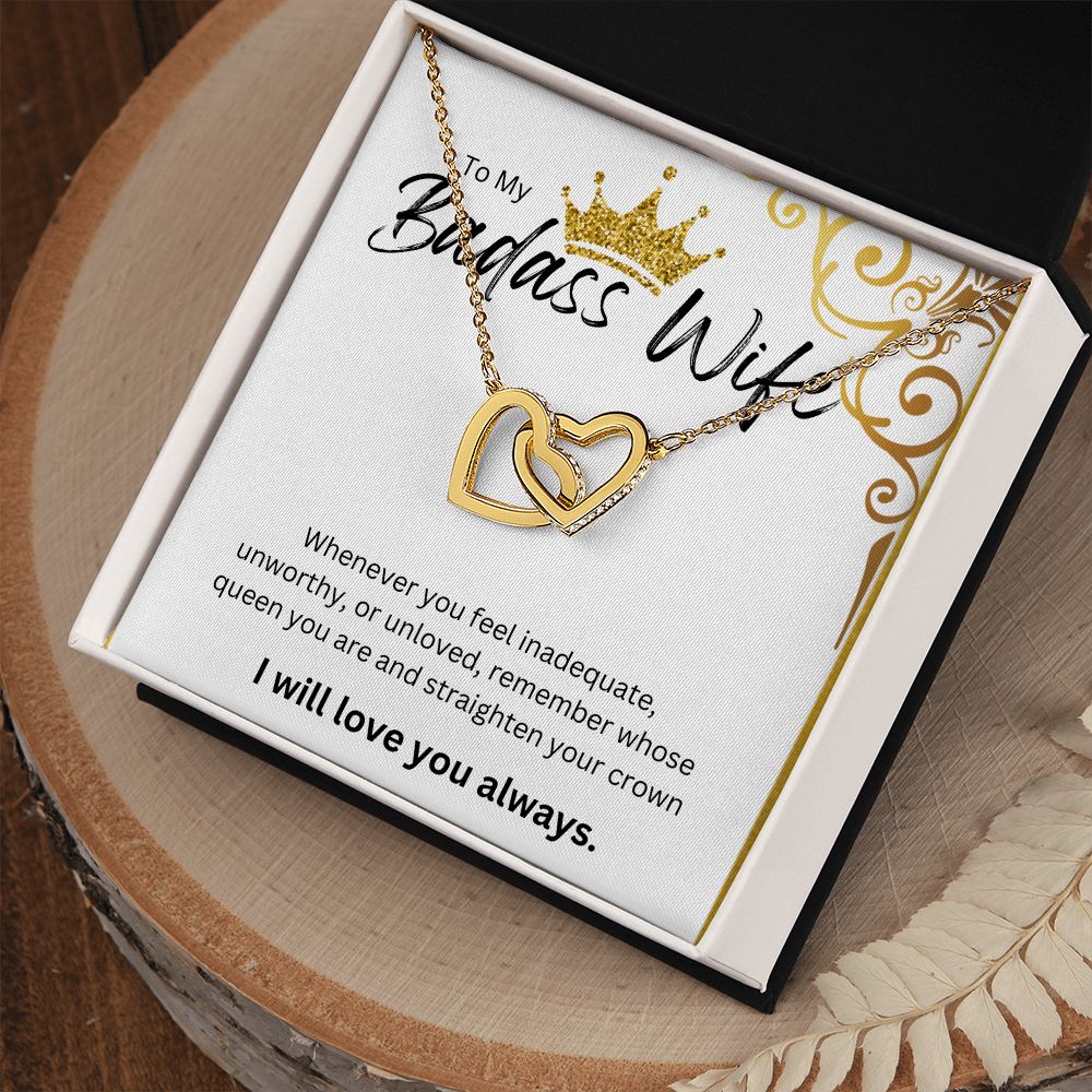 TO MY BADASS WIFE INTERLOCKING HEART NECKLACE.