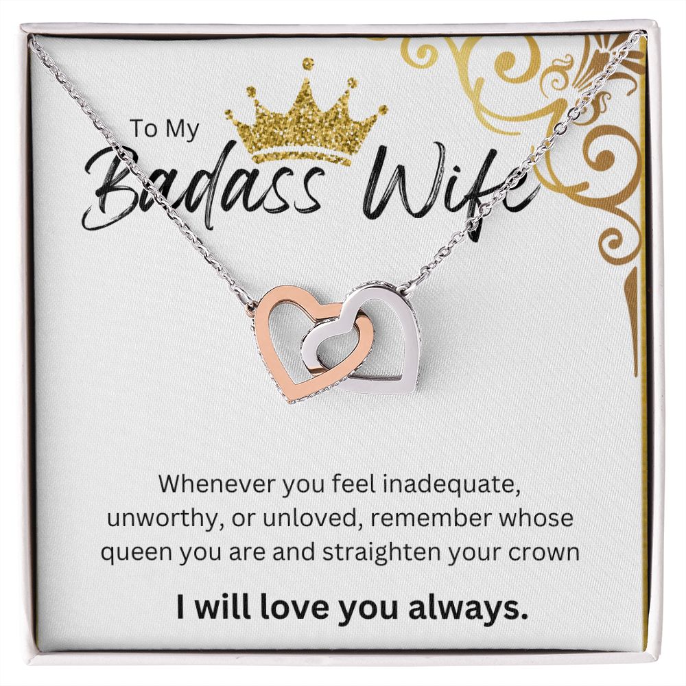 TO MY BADASS WIFE INTERLOCKING HEART NECKLACE.
