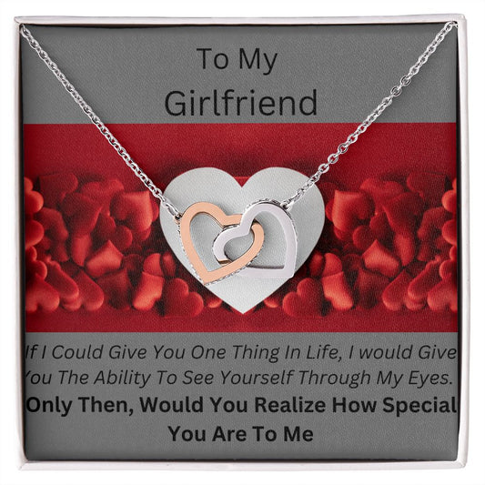 TO MY GIRLFRIEND. INTERTWINED HEARTS NECKLACE.