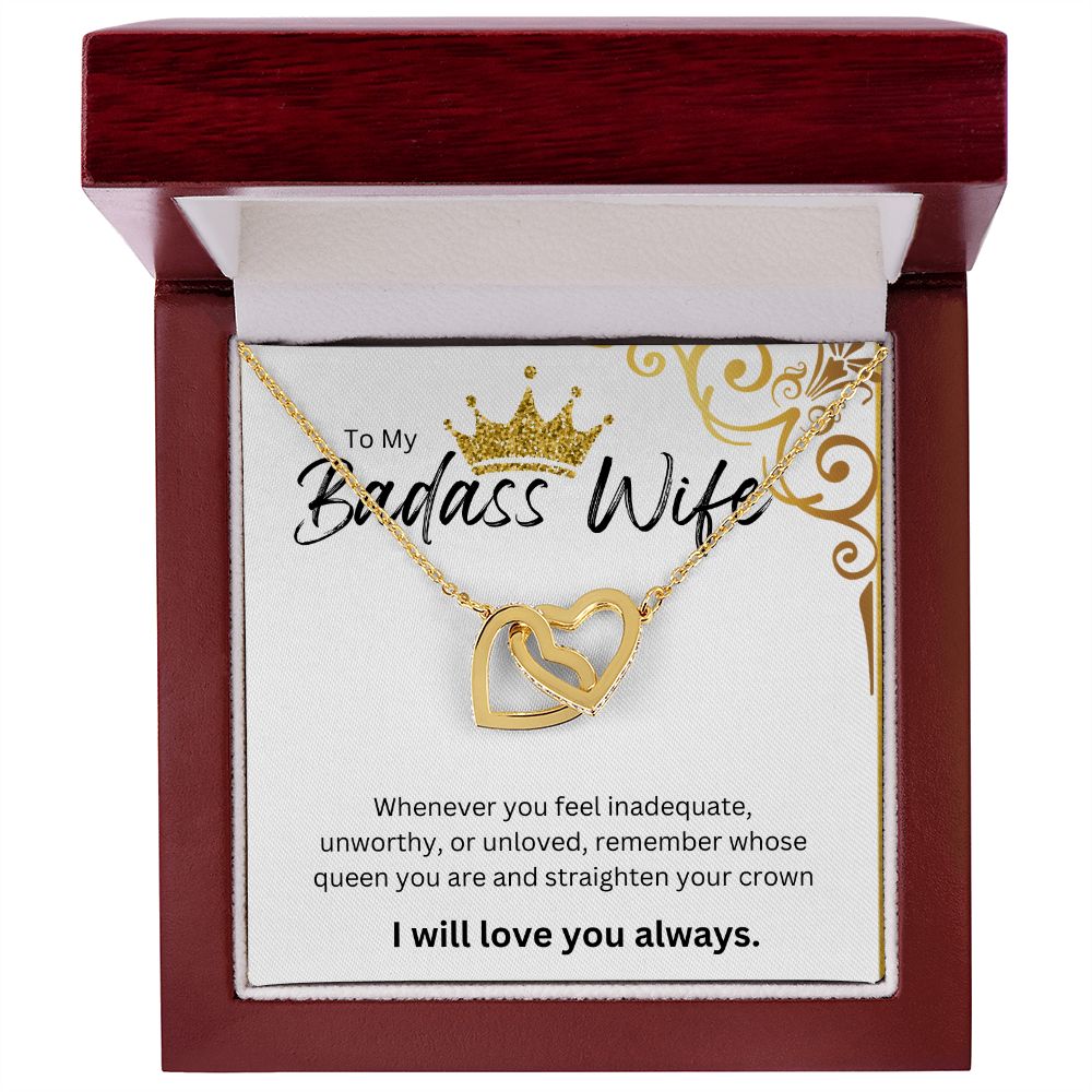TO MY BADASS WIFE INTERLOCKING HEART NECKLACE.