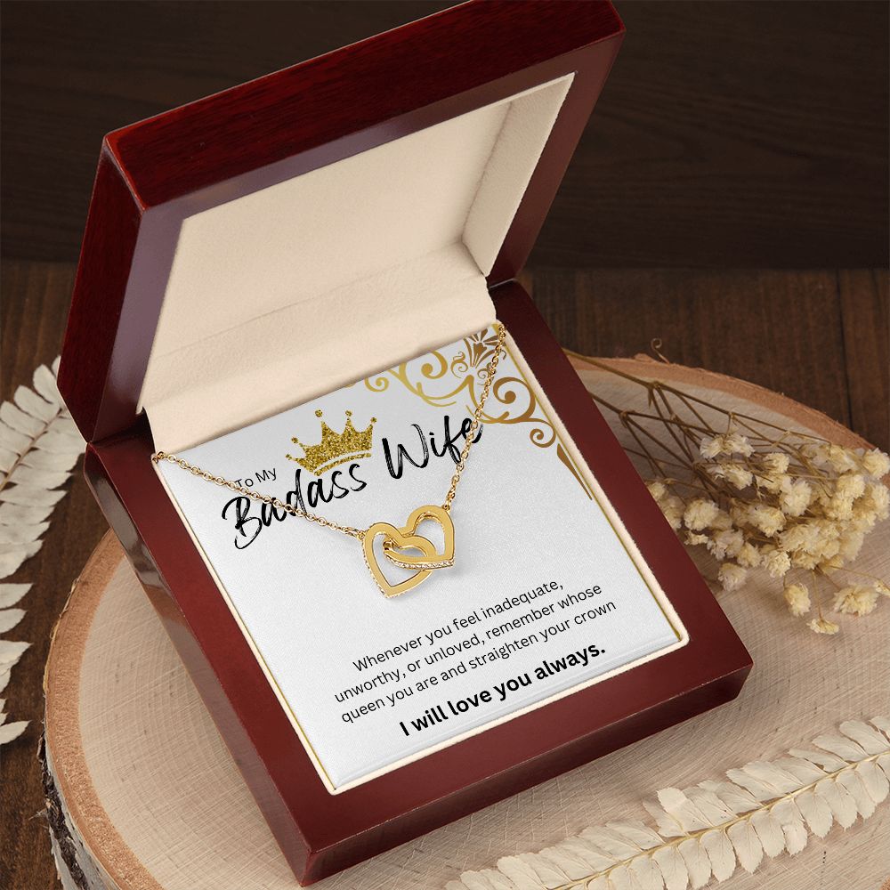 TO MY BADASS WIFE INTERLOCKING HEART NECKLACE.