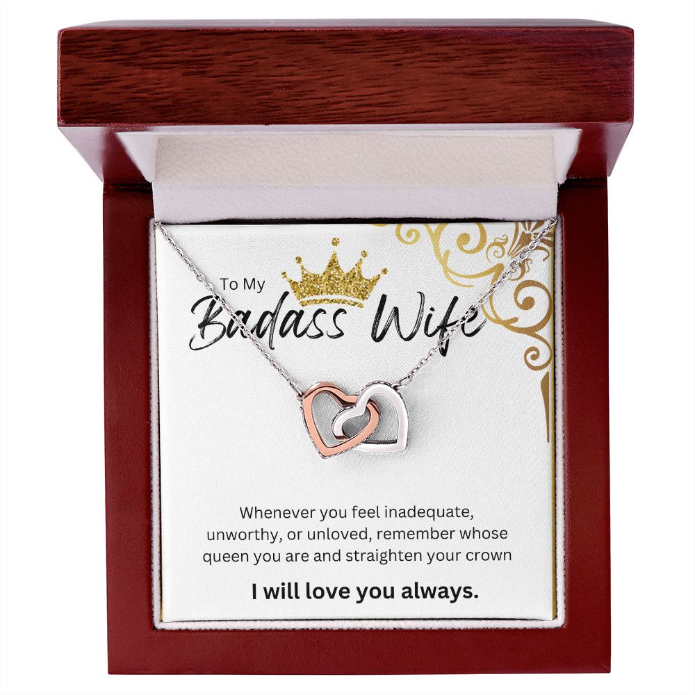 TO MY BADASS WIFE INTERLOCKING HEART NECKLACE.