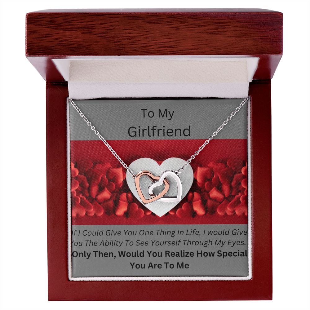 TO MY GIRLFRIEND. INTERTWINED HEARTS NECKLACE.