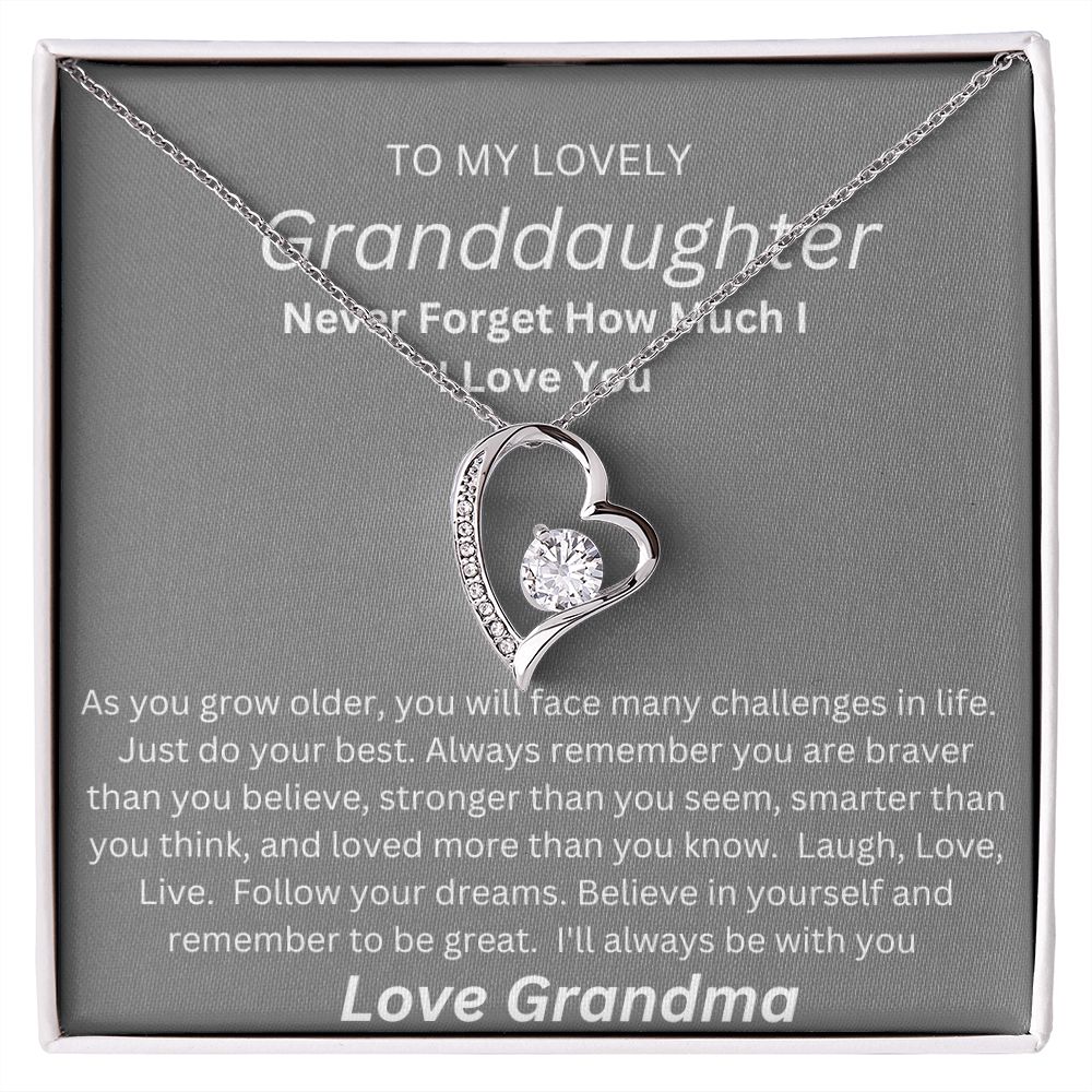 TO MY LOVEL GRANDDAUGHTER.  HEART NECKLACE. LOVE GRANDMA