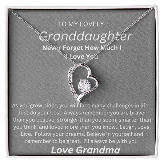 TO MY LOVEL GRANDDAUGHTER.  HEART NECKLACE. LOVE GRANDMA