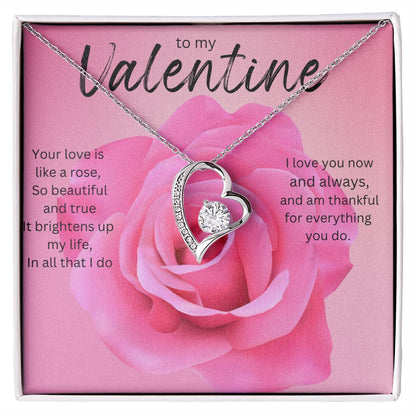 TO MY VALENTINE FOREVER HEART NECKLACE PINK ROSE.