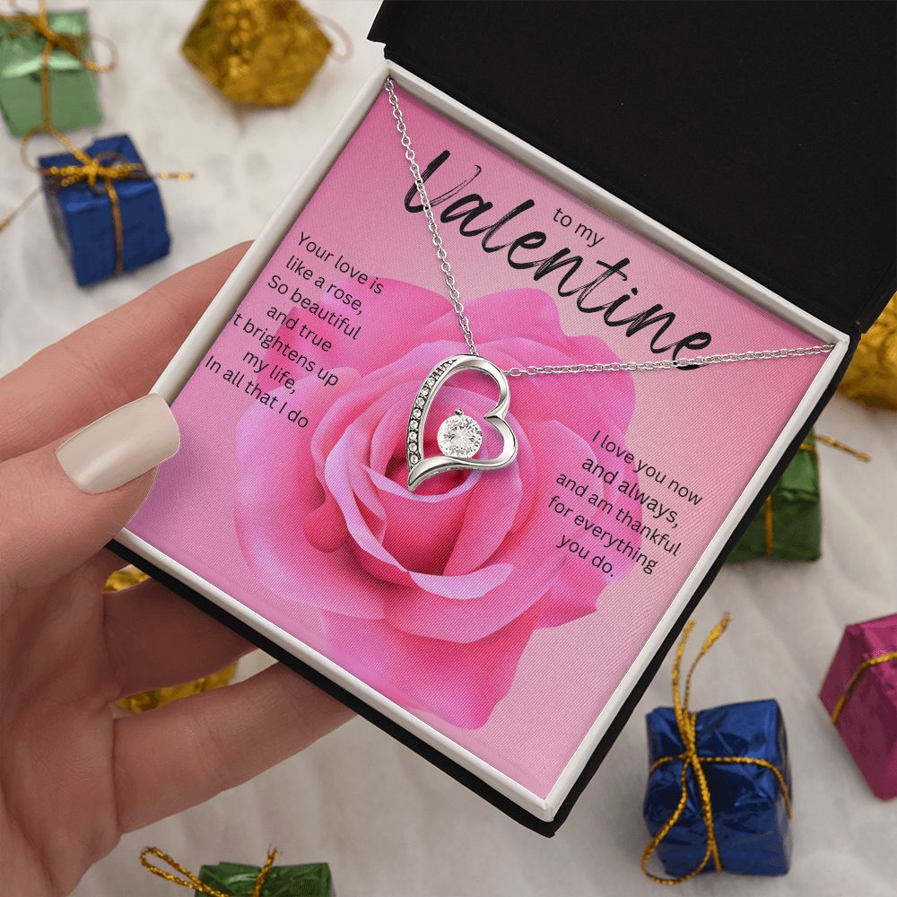 TO MY VALENTINE FOREVER HEART NECKLACE PINK ROSE.