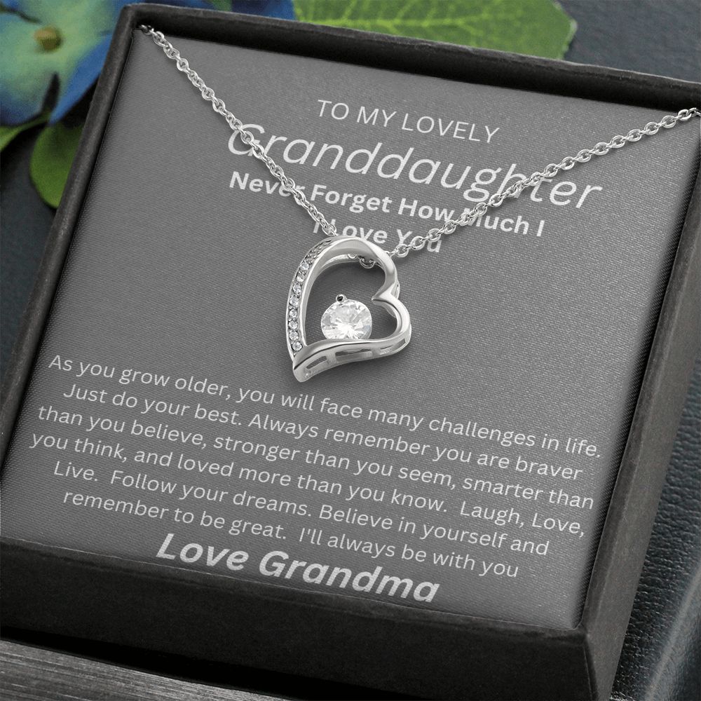 TO MY LOVEL GRANDDAUGHTER.  HEART NECKLACE. LOVE GRANDMA