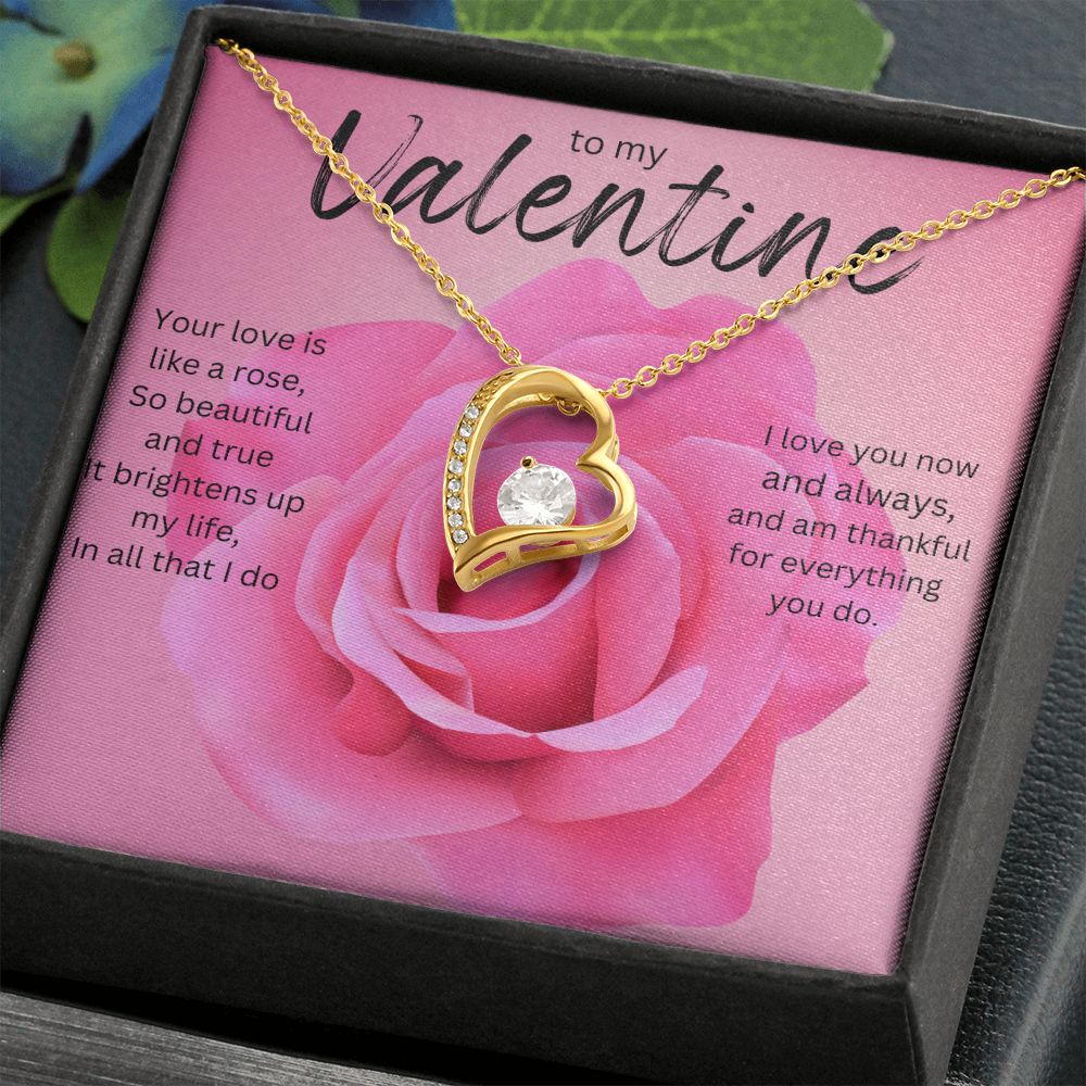 TO MY VALENTINE FOREVER HEART NECKLACE PINK ROSE.