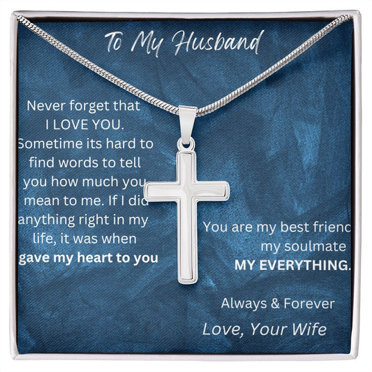 TO MY HUSBAND CROSS NECKLACE. LOVE YOUR WIFE.